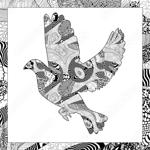 Vector black and white flying dove illustration photo