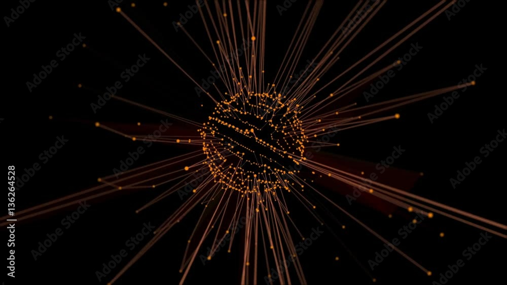 A sphere made of animated, long connected lines shows the shape transforming at will against a dark outer space background.
