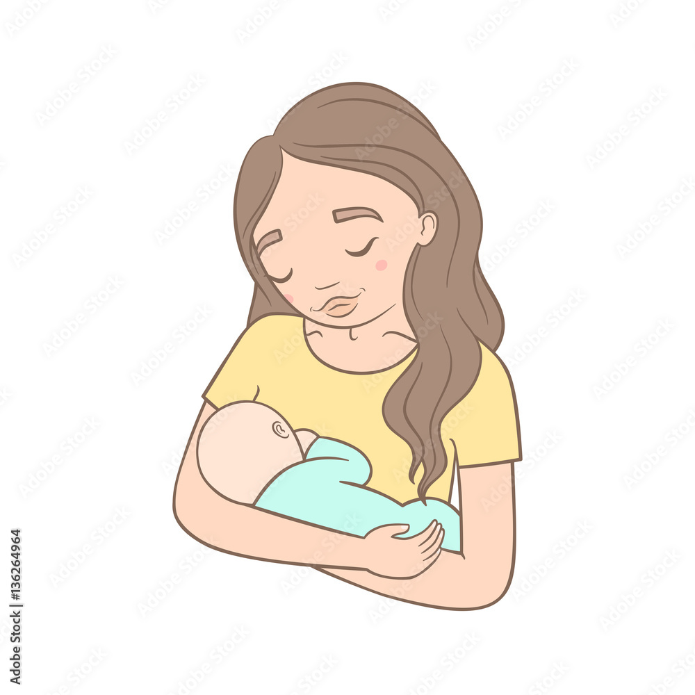Mother and new born baby. Vector hand drawn illustration Mother and new born baby. Vector hand drawn illustration