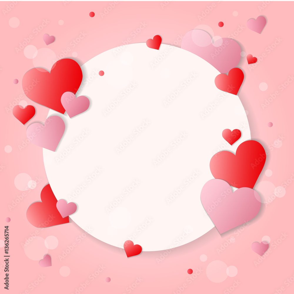 valentine greeting card with hearts on pink background