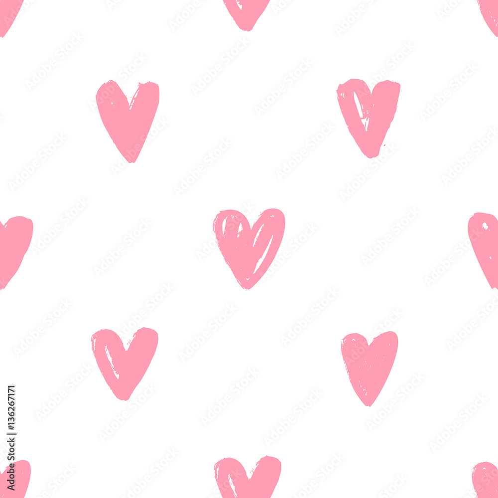 Hand drawn pink heart background. Vector hand drawn seamless pattern