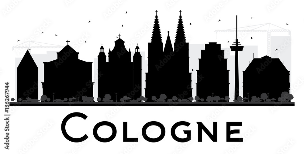 Cologne City skyline black and white silhouette.