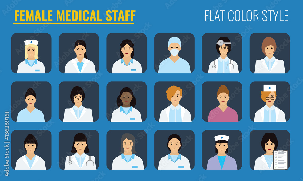 Female Medical staff - people icons. Set of Women doctors. Female Medical staff - people icons. Set of Women doctors.