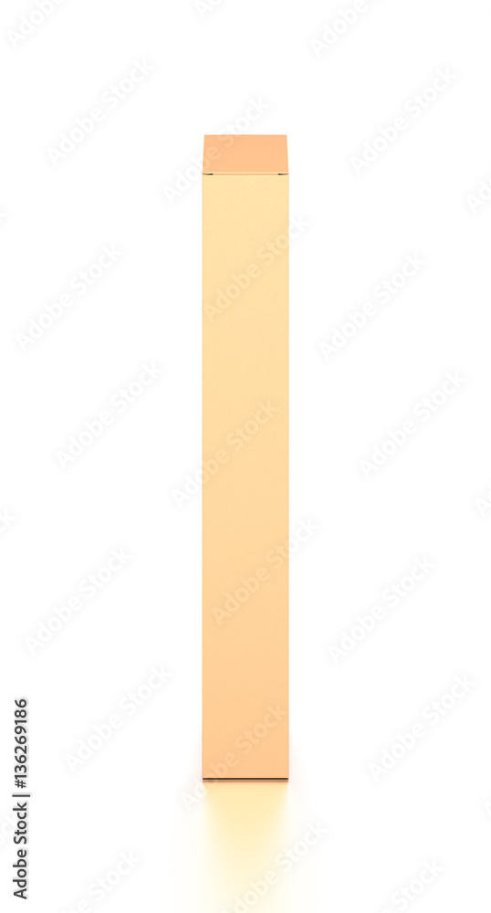 Brown corrugated cardboard box from top front angle. Blank, vertical, tall, long and rectangle shape.