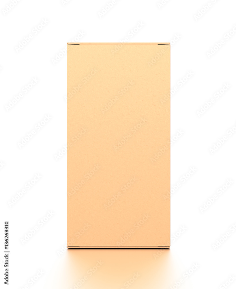 Brown corrugated cardboard box from front angle. Blank, vertical, and rectangle shape. Brown corrugated cardboard box from front angle. Blank, vertical, and rectangle shape.