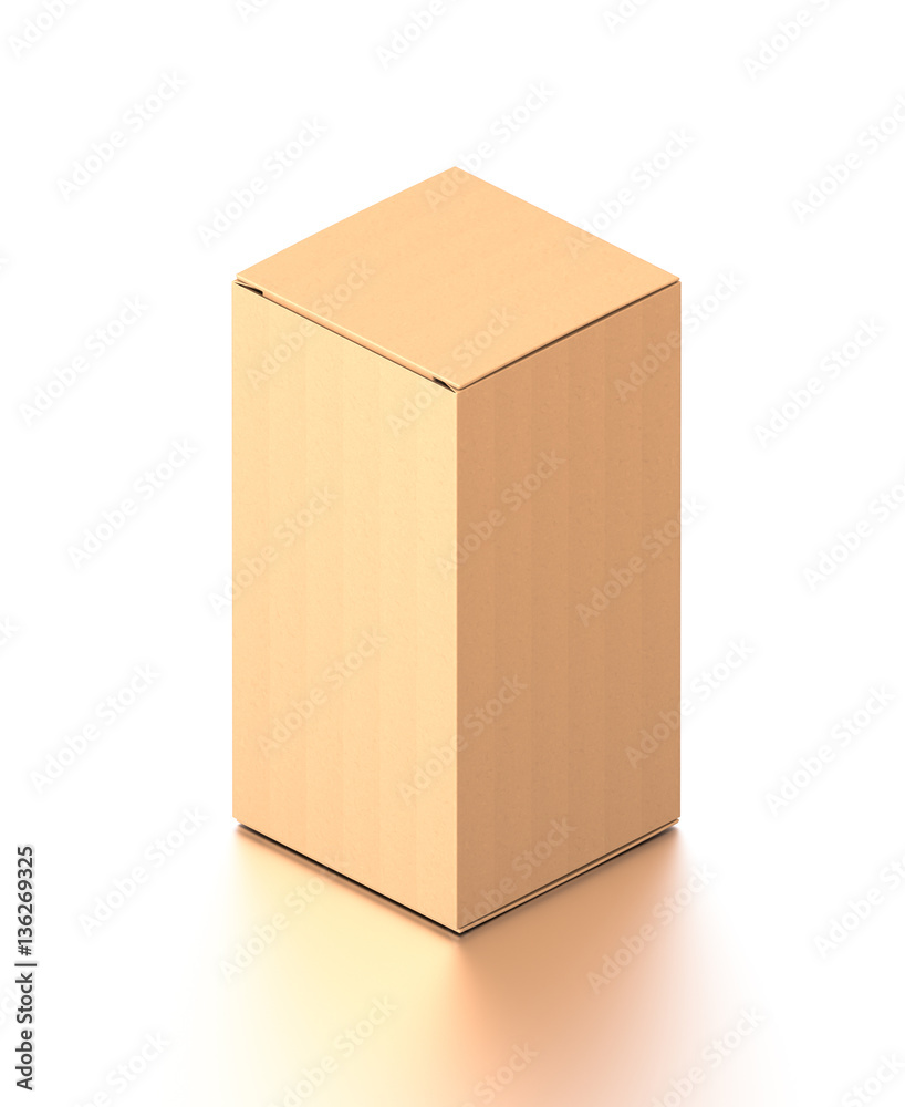 Brown corrugated cardboard box from isometric angle. Blank, vertical, and rectangle shape. Brown corrugated cardboard box from isometric angle. Blank, vertical, and rectangle shape.