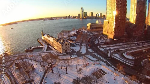Battery Park Winter  Aerial New York City