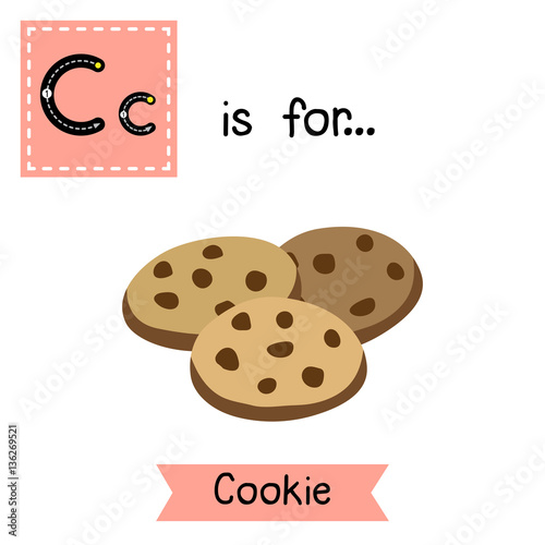Cute children ABC alphabet C letter tracing flashcard of Cookie for kids learning English vocabulary in Valentines Day theme.