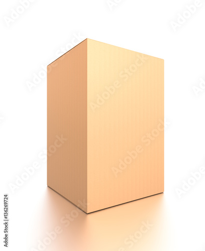 Brown corrugated cardboard box from side closeup angle. Blank  vertical  and rectangle shape.