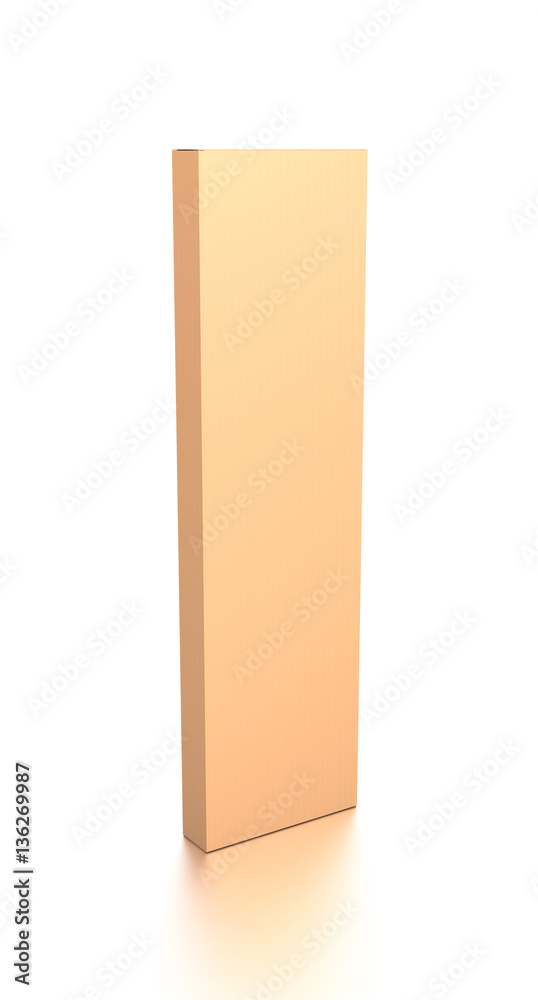 Brown corrugated cardboard box from top side angle. Blank, vertical, tall, long and rectangle shape. Brown corrugated cardboard box from top side angle. Blank, vertical, tall, long and rectangle shape.