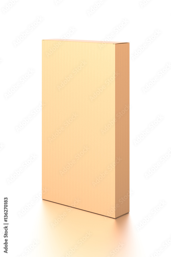 Brown corrugated cardboard box from side angle. Blank, vertical, and rectangle shape. Brown corrugated cardboard box from side angle. Blank, vertical, and rectangle shape.