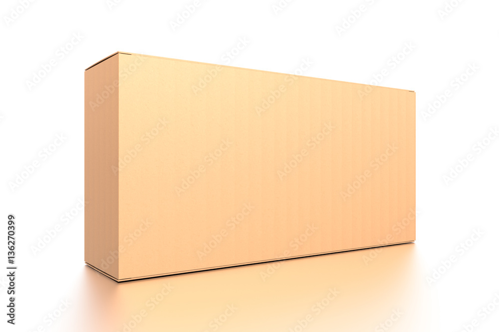 Brown corrugated cardboard box from side closeup angle. Blank, horizontal, and rectangle shape. Brown corrugated cardboard box from side closeup angle. Blank, horizontal, and rectangle shape.