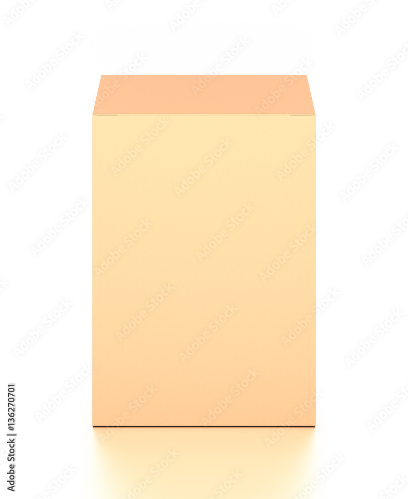 Fototapeta premium Brown corrugated cardboard box from top front angle. Blank, vertical, and rectangle shape.