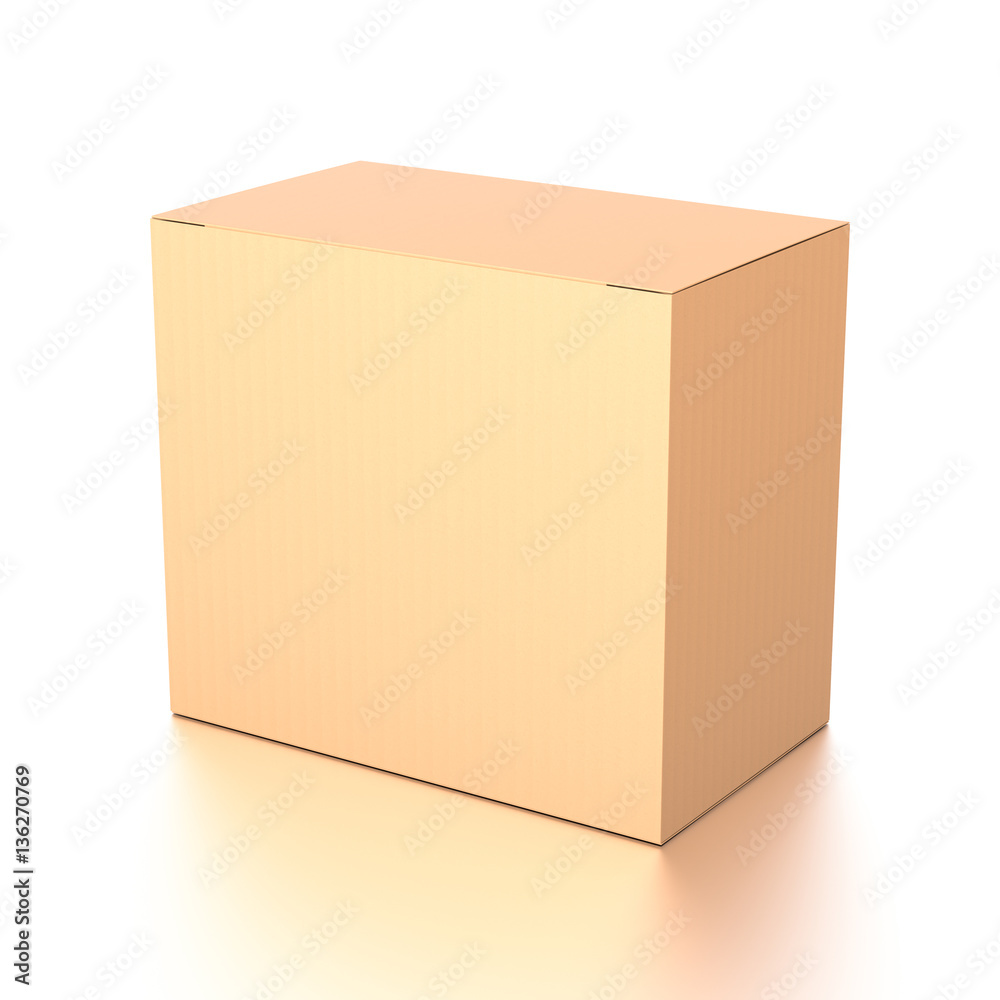 Brown corrugated cardboard box from top side angle. Blank, horizontal, and rectangle shape. Brown corrugated cardboard box from top side angle. Blank, horizontal, and rectangle shape.