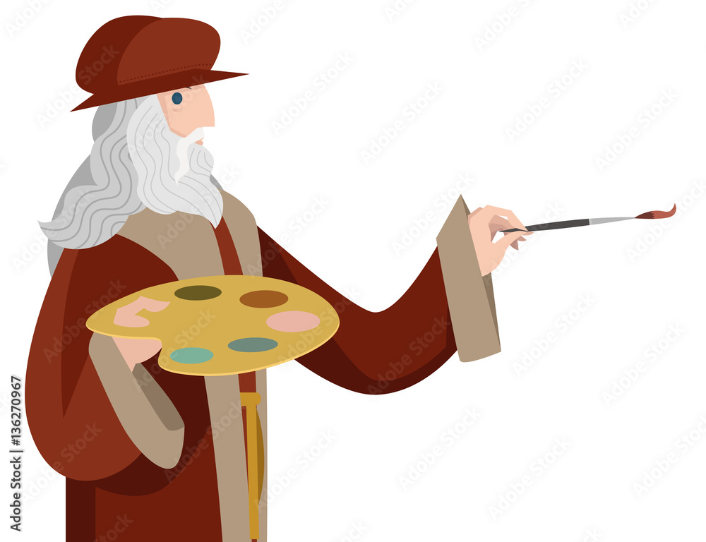 great italian renaissance genius painting with paintbrush Stock Vector