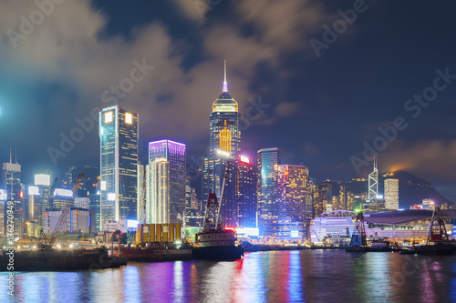 Victoria Harbor of Hong Kong City at night