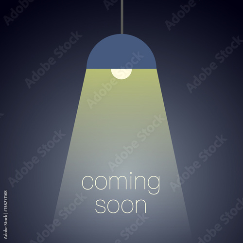 Coming soon message illuminated with light projector blank vecto