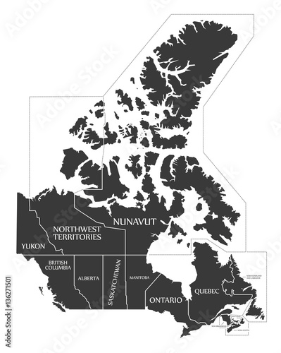 Canada Map labelled black illustration