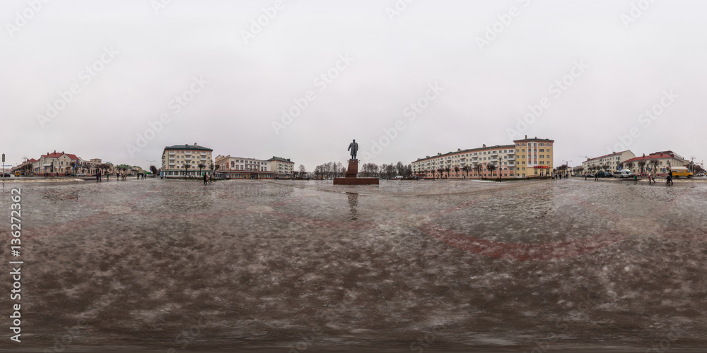 Full 360 degree equirectangula panorama Lenin Square in winter