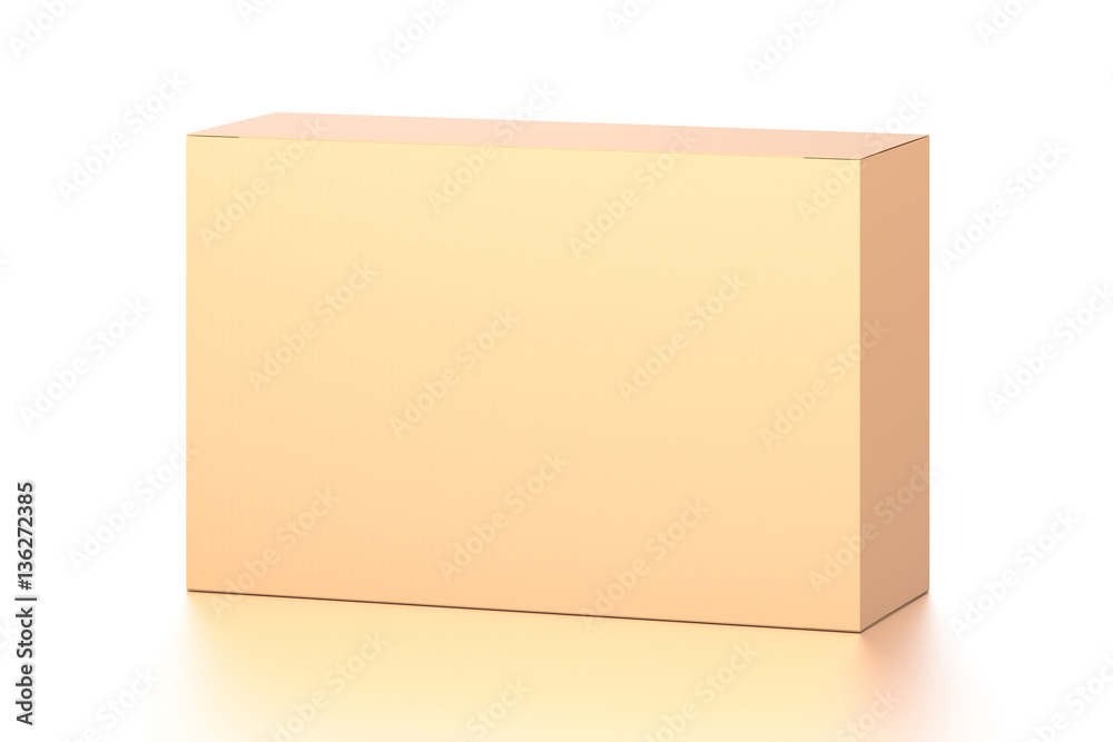 Brown corrugated cardboard box from top front far side angle. Blank, horizontal, and rectangle shape. Brown corrugated cardboard box from top front far side angle. Blank, horizontal, and rectangle shape.