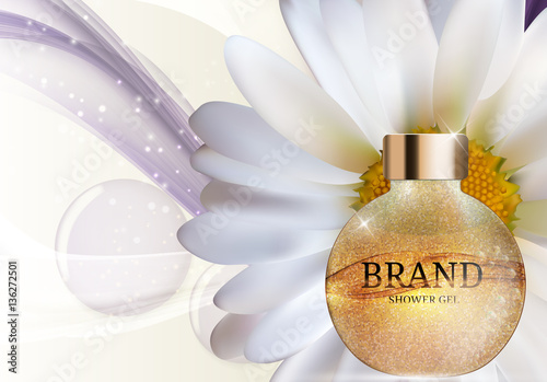 Shower Gel Bottle Template for Ads or Magazine Background. 3D Re
