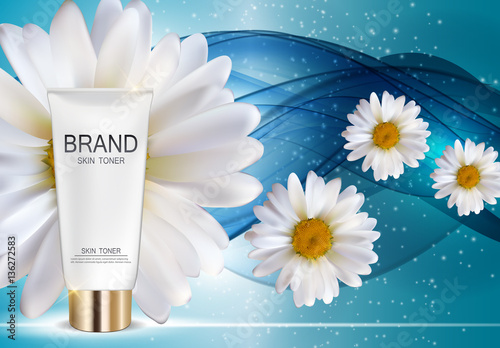 Skin Toner Bottle Tube Template for Ads or Magazine Background.