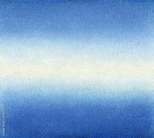 Watercolor background; Watercolor background sky and its reflection without explicit horizon. Watercolor gradient from blue to blue through pale yellow. Texture watercolor
