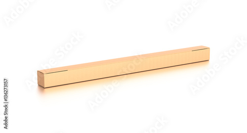Brown corrugated cardboard box from top side angle. Blank, horizontal, thin, long and rectangle shape.