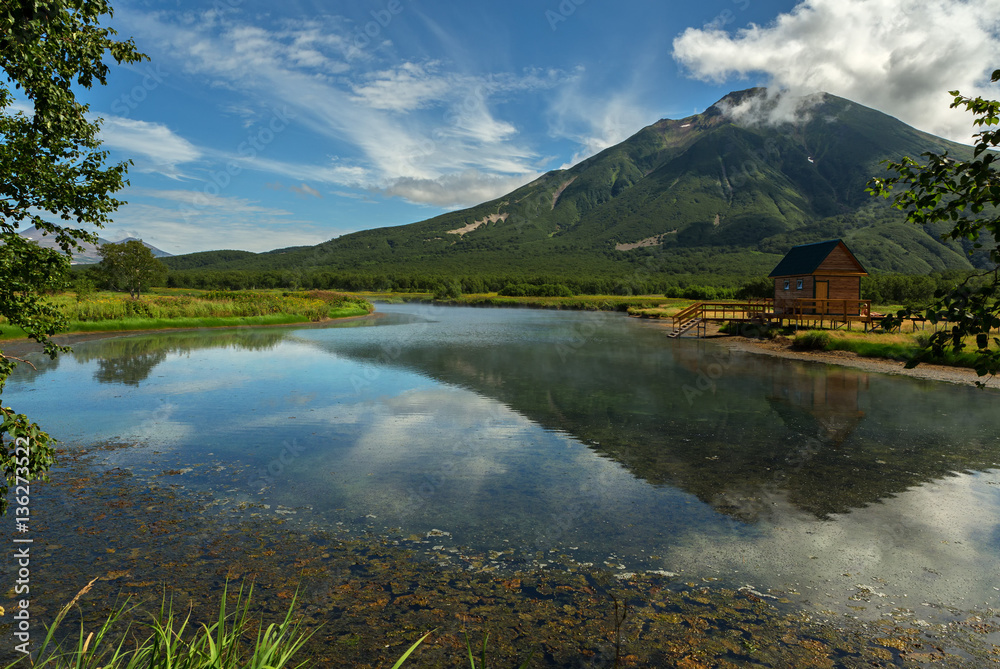 Khodutkinskiye hot springs at the foot of volcano Priemysh. South Kamchatka Nature Park.