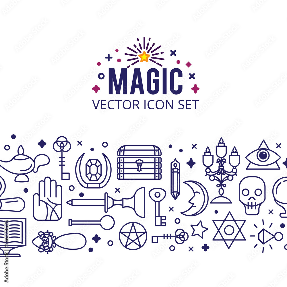 Obraz premium Vector illustration of magic icons. sparkle magic lights. mystery miracle