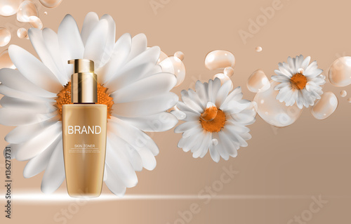 Skin Toner Bottle Tube Template for Ads or Magazine Background.