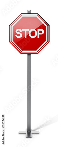 Stop traffic sign isolated on white background. 3D illustration