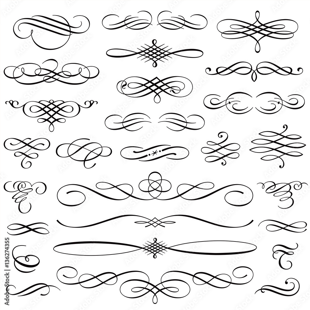 Vintage Calligraphic Design Elements Swirls Vignettes - obrazy, fototapety, plakaty 