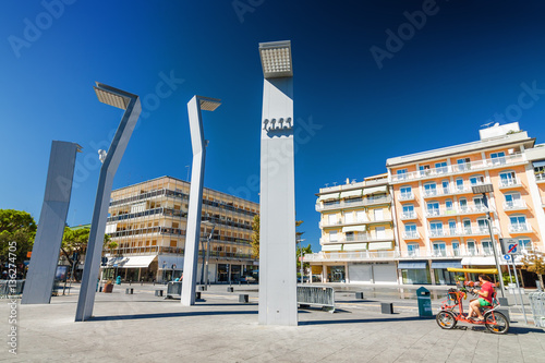 Sunny view at one of the squares of Lido di Jesolo near Venice, Veneto region, Italy.