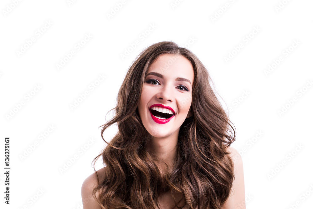 Portrait cheerful woman with smiley face isolated on white background. Portrait cheerful woman with smiley face isolated on white background.