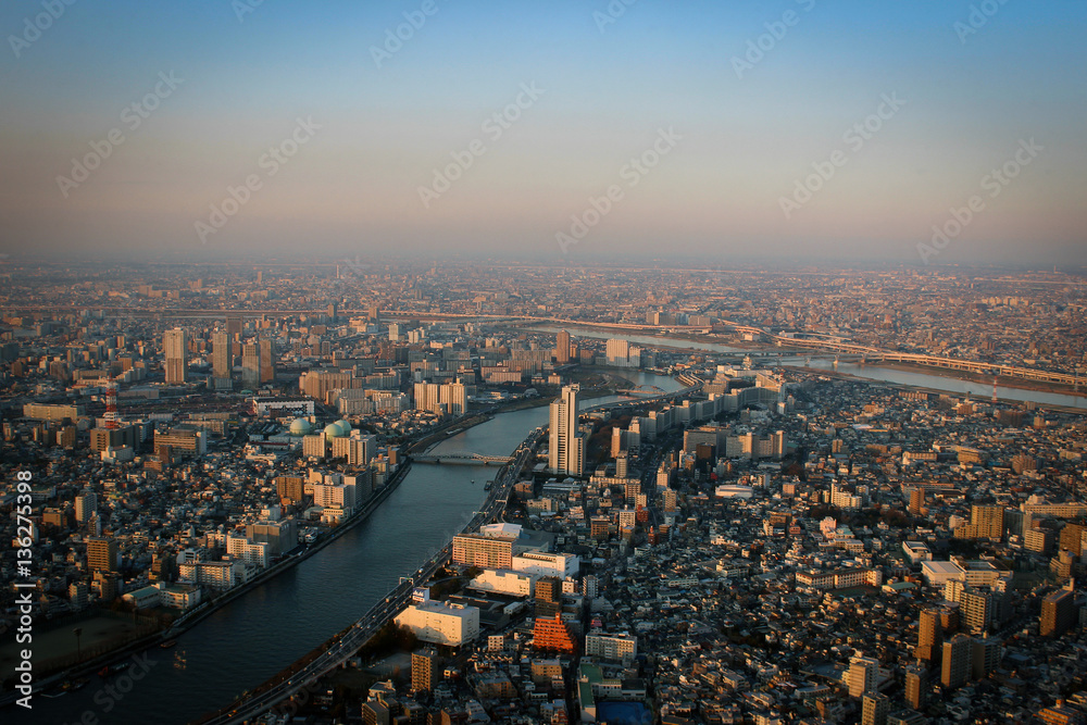 Megapolis of Tokyo panorama from Skytree by sunset, Japan