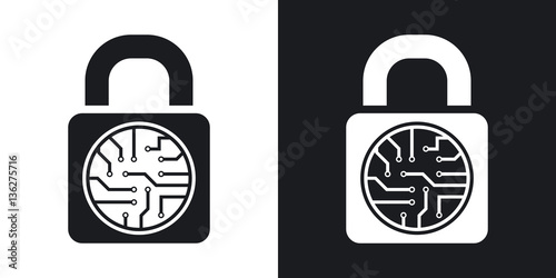 Vector electronic lock icon. Two-tone version on black and white background