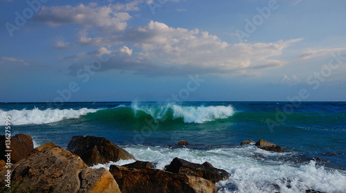 Waves of the Black sea. The coast of Eastern Crimea, near the village Primorskiy