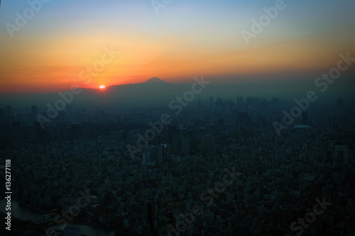 Megapolis of Tokyo panorama from Skytree by sunset  Japan