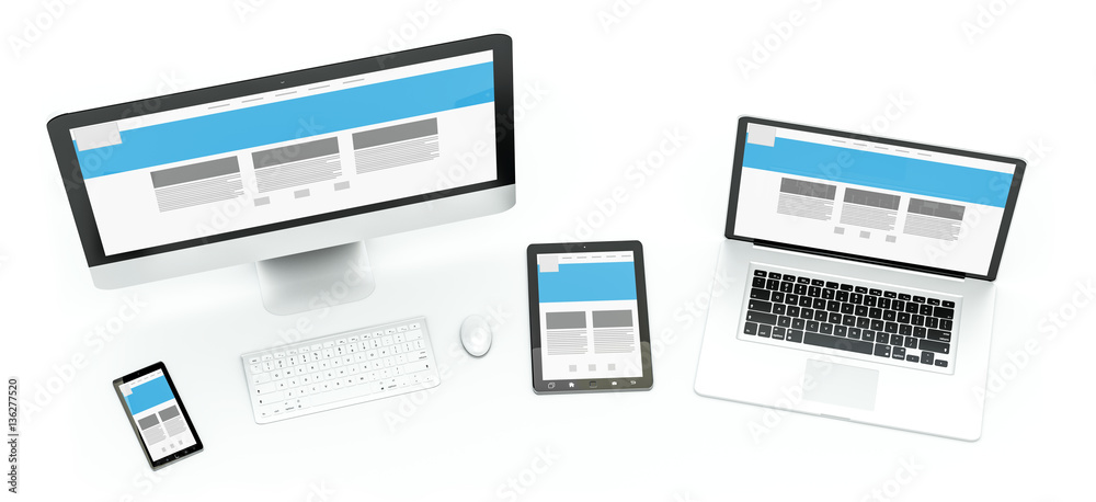 Modern computer laptop mobile phone and tablet 3D rendering