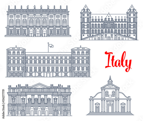 Famous Italy buildings architecture vector icons