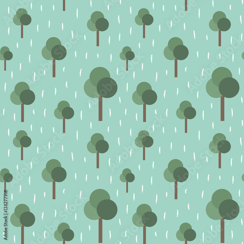 Trees and rain retro vector seamless pattern background 1