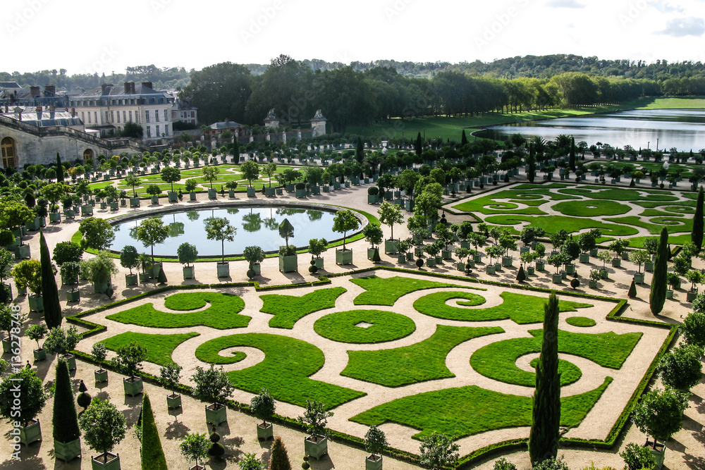 Beautiful garden with green geometric shapes in France