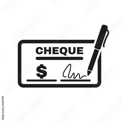 Cheque icon. Bank and finance, pay symbol. Flat design. Stock - Vector illustration