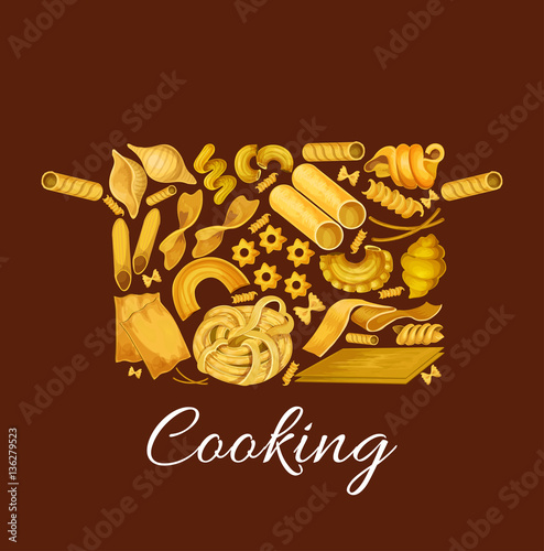 Pasta cooking vector poster of saucepan