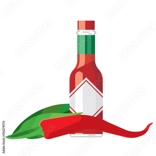 hot chilli pepper and sauce glass bottle for ads and menu