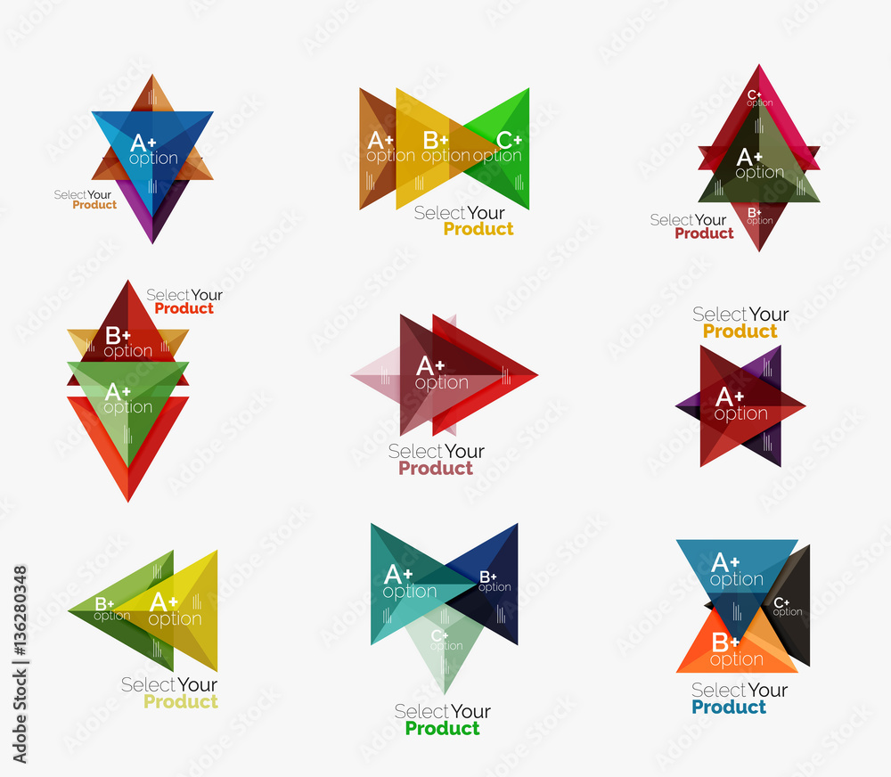 Set of triangle option infographic layouts Set of triangle option infographic layouts