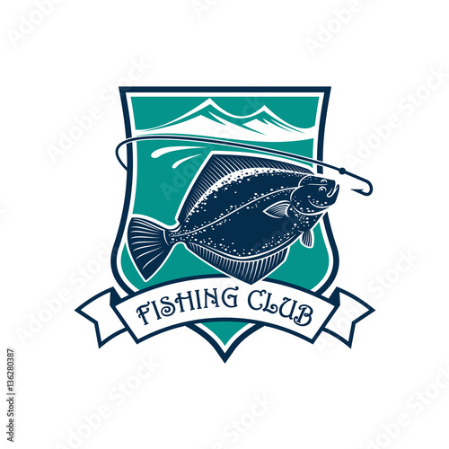 Leinwand Poster Fishing club and flounder vector icon