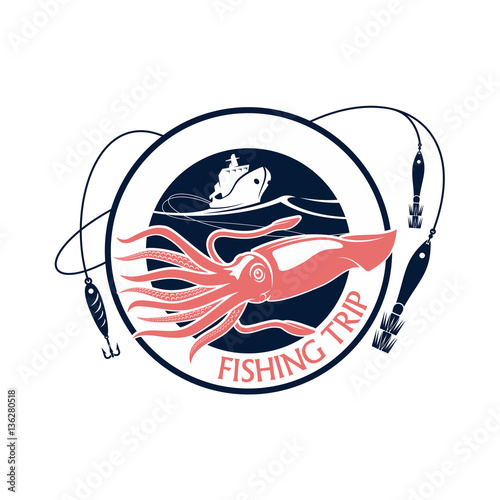 Fishing squid seafood trip vector icon