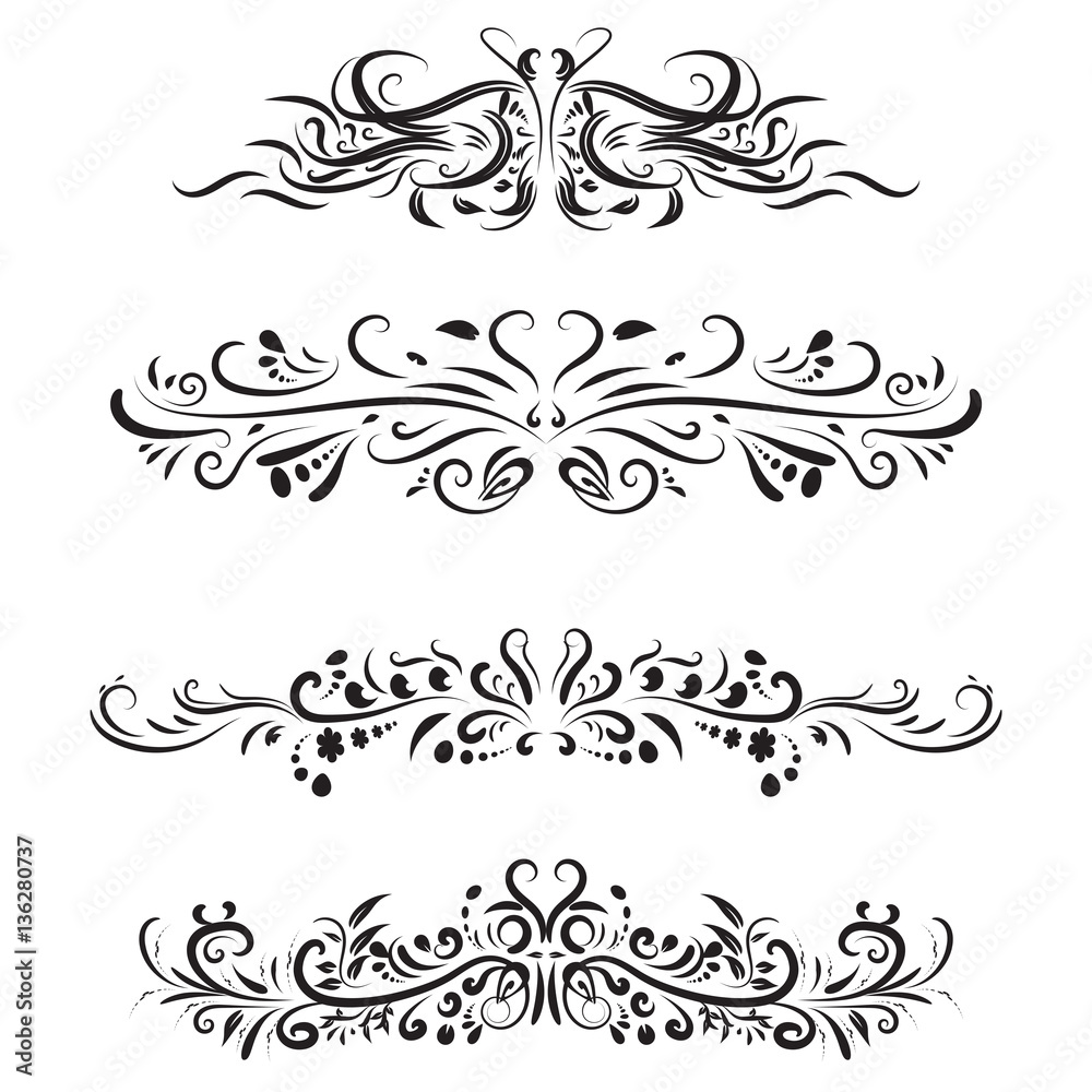 vector illustration set of border calligraphic and dividers decorative